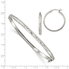 Sterling Silver Diamond Cut 4mm Bangle and 3mm Hoop Earring Set