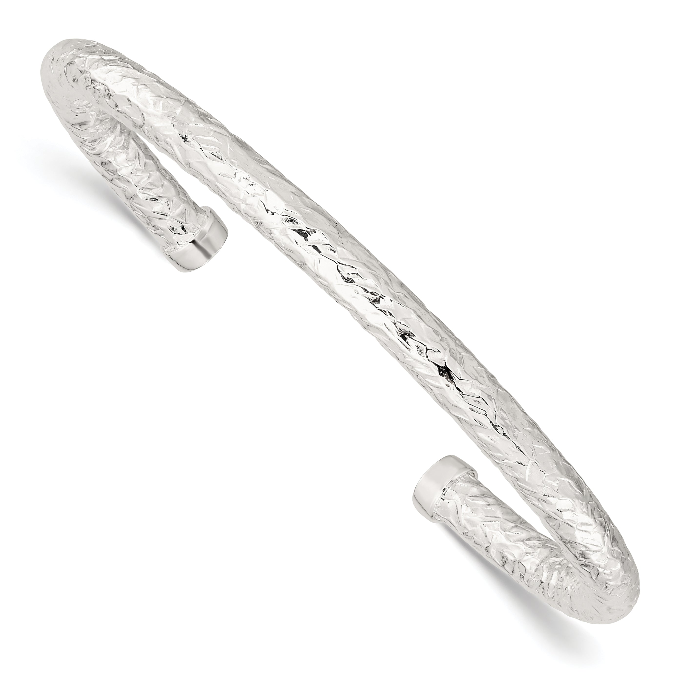 Sterling Silver Polished Textured Cuff Bangle