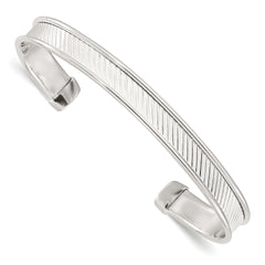 Sterling Silver Polished Textured Cuff Bangle Bracelet