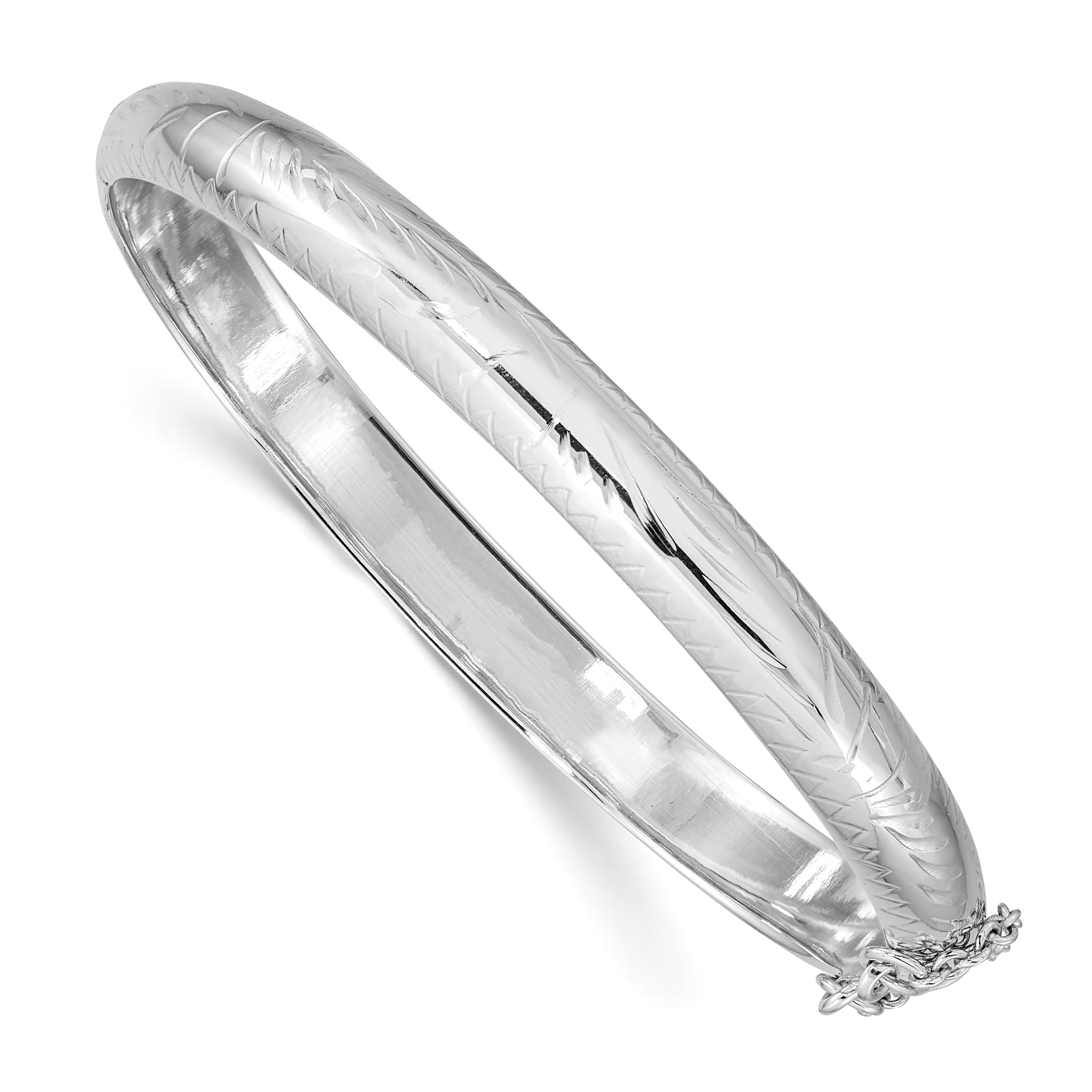 Sterling Silver Rhodium-plated 7mm Fancy Hinged Bangle Bracelet