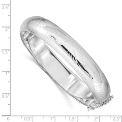 Sterling Silver 925 Hinged Bangle Bracelet with Rhodium Polished Finish