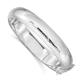 Sterling Silver Rhodium-plated D/C 12mm Fancy Hinged Bangle Bracelet