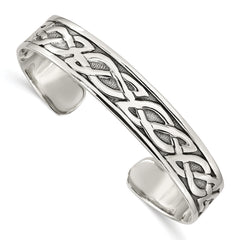 Sterling Silver Antiqued 12.5mm Celtic Design Cuff Bangle Bracelet