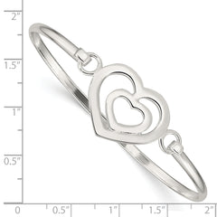 Sterling Silver 925 Polished Heart Bangle Bracelet for Women