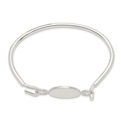 Sterling Silver 925 Polished Bangle with Round ID Plate for Women