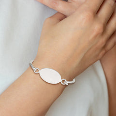 Sterling Silver 925 Oval ID Bangle Bracelet with Polished Finish
