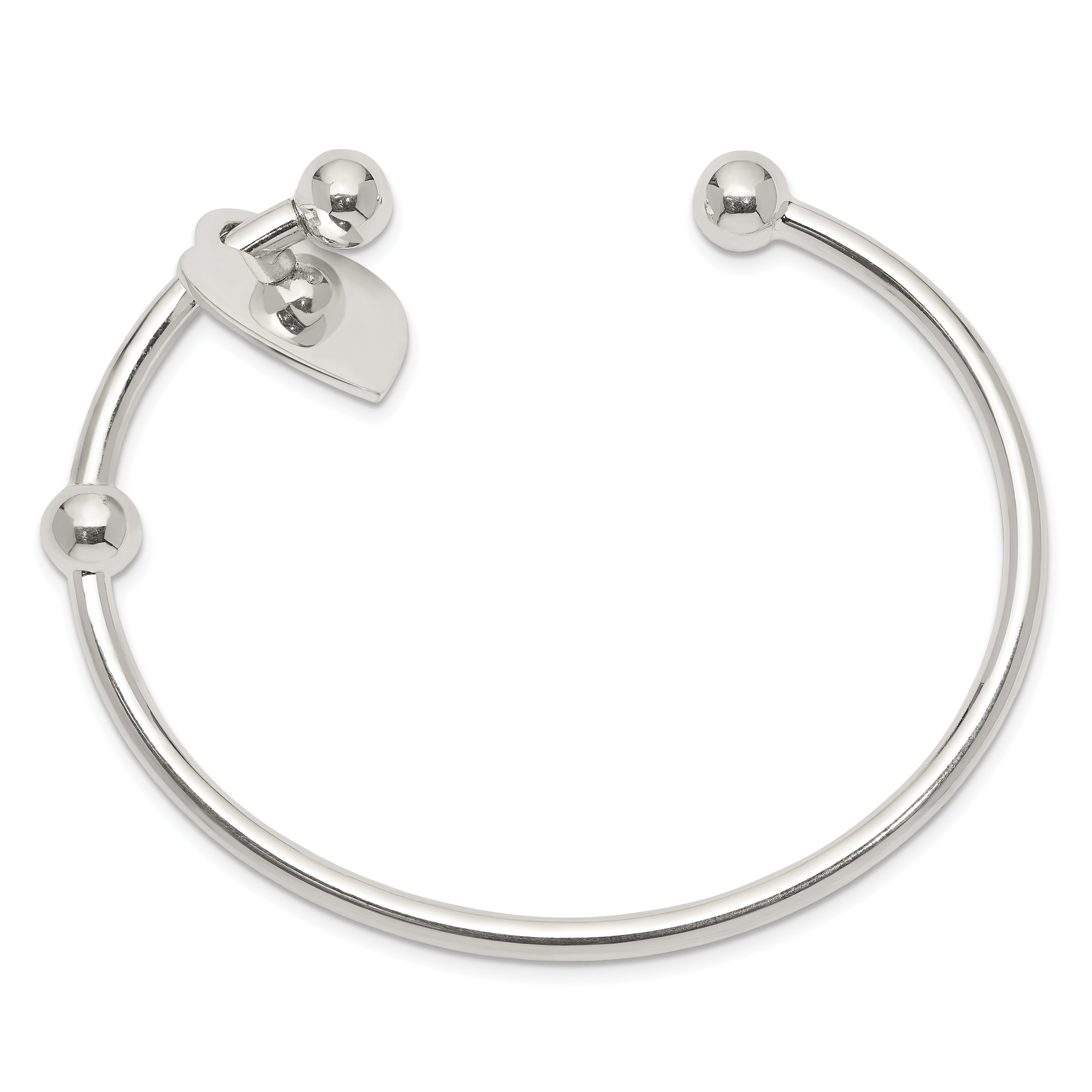 Sterling Silver 3mm Heart Bangle Bracelet