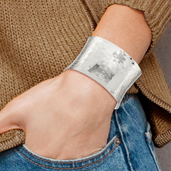 Sophia Jewelers Women's Polished Sterling Silver Hammered Cuff Bracelet