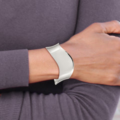 Sterling Silver 925 Wave Cuff Bangle with Polished Finish Engravable Women's Jewelry