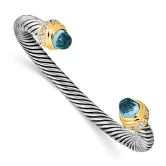 Sterling Silver Flash Gold-Plated Antique CZ Bangle