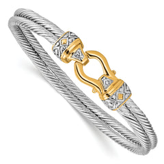 Sterling Silver Flash Gold-plated Antique Double Strand Hook Bangle