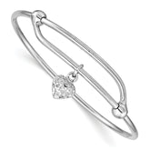 Sterling Silver RH-plated Polished & D/C Heart Adjustable Baby Bangle