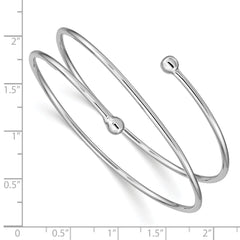 Sterling Silver 925 Flexible Slip-On Bangle with Rhodium Polished Finish