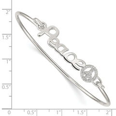 Sterling Silver 925 Polished CZ Peace Bangle with Rhodium Plating