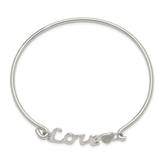 Sterling Silver LOVE Bangle with CZ Heart Rhodium-Plated Polished Finish