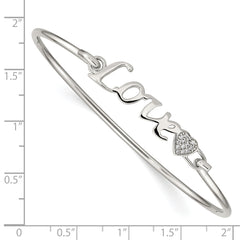 Sterling Silver LOVE Bangle with CZ Heart Rhodium-Plated Polished Finish