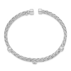 Sterling Silver CZ Cuff Bangle with Polished Rhodium Finish