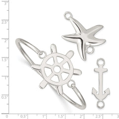 Sterling Silver 925 Women's Bangle with Interchangeable Nautical Charms
