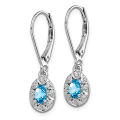 Sterling Silver Rhodium-Plated Blue Topaz and Diamond Drop Earrings