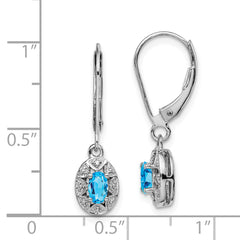 Sterling Silver Rhodium-Plated Blue Topaz and Diamond Drop Earrings