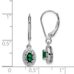 Sterling Silver 925 Rhodium-Plated Emerald and Diamond Drop Earrings Elegant Birthstone Design