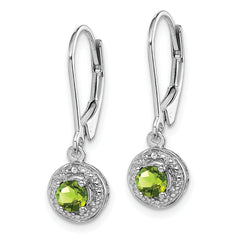 Sterling Silver Rhodium-Plated Peridot & Diamond Dangle Earrings Polished Finish Elegant Style