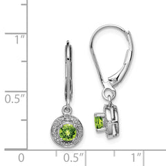 Sterling Silver Rhodium-Plated Peridot & Diamond Dangle Earrings Polished Finish Elegant Style