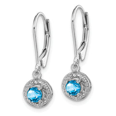 Sterling Silver Rhodium-Plated Swiss Blue Topaz & Diamond Drop Earrings