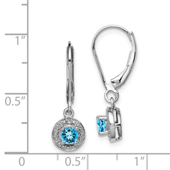 Sterling Silver Rhodium-Plated Swiss Blue Topaz & Diamond Drop Earrings