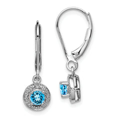 Sterling Silver Rhodium-plated Diam. & Blue Topaz Earrings