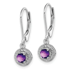 Sterling Silver 925 Drop Earrings with Amethyst and Diamond Accents