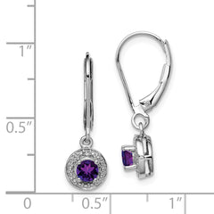 Sterling Silver 925 Drop Earrings with Amethyst and Diamond Accents