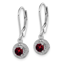 Sterling Silver Rhodium-Plated Garnet & Diamond Drop Earrings Polished Finish