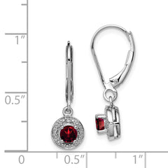 Sterling Silver Rhodium-Plated Garnet & Diamond Drop Earrings Polished Finish