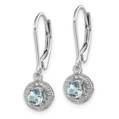 Sterling Silver Rhodium-Plated Aquamarine and Diamond Drop Earrings Polished Finish