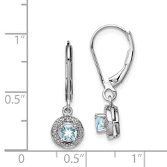 Sterling Silver Rhodium-Plated Aquamarine and Diamond Drop Earrings Polished Finish