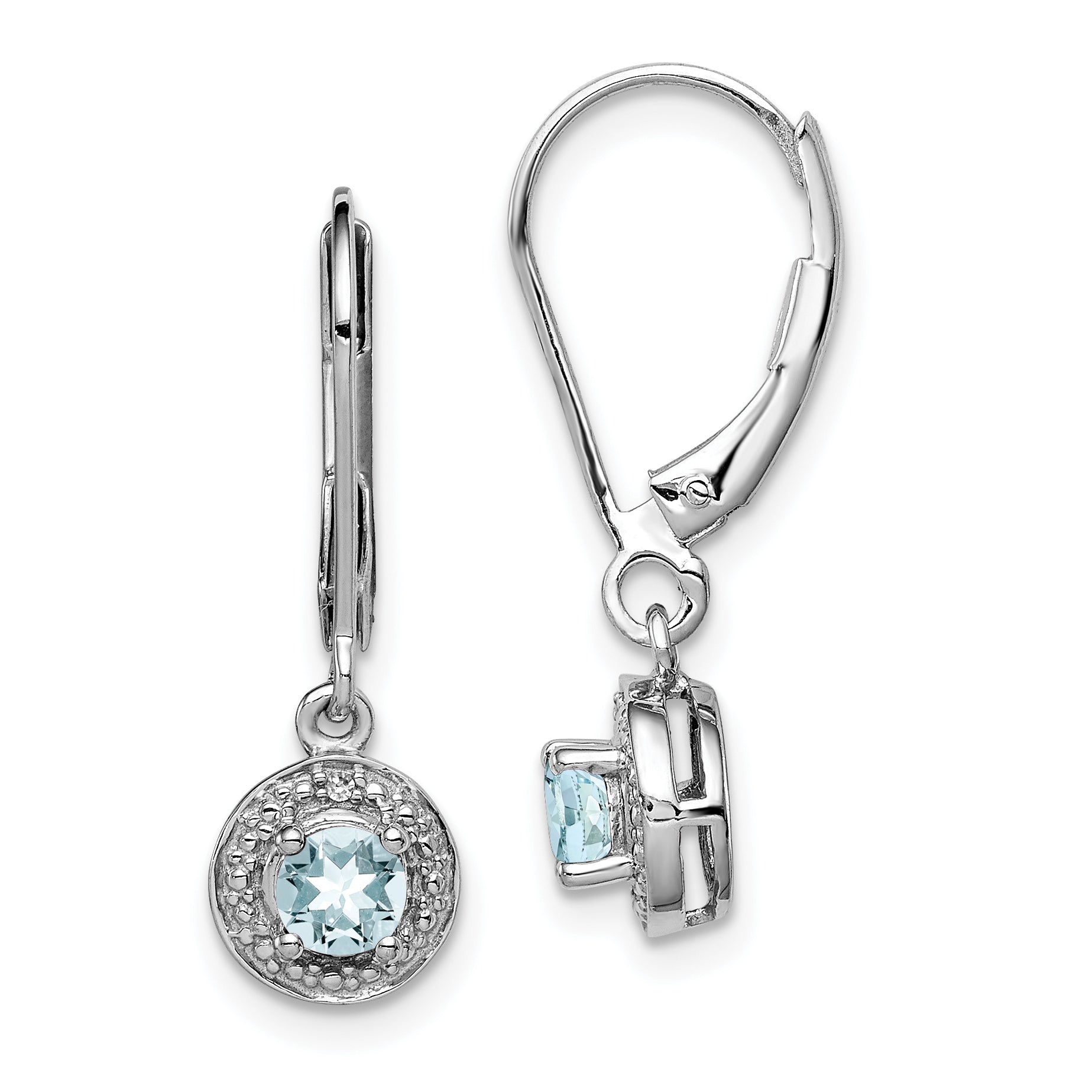 Sterling Silver Rhodium-plated Diam. & Aquamarine Earrings