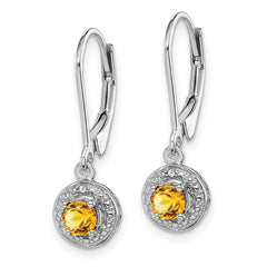 Sterling Silver Rhodium-plated Diam. & Citrine Earrings
