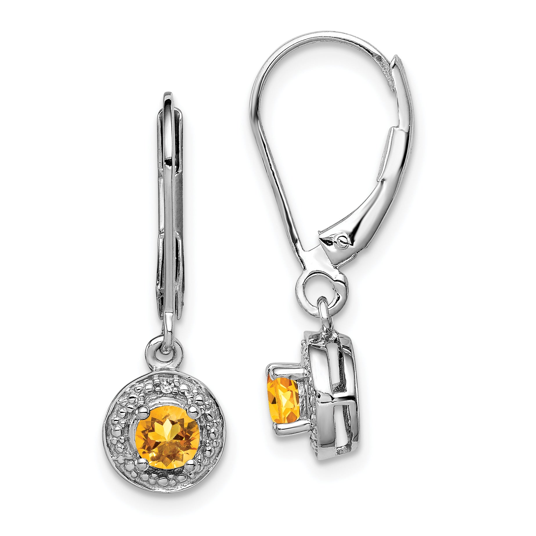Sterling Silver Rhodium-plated Diam. & Citrine Earrings
