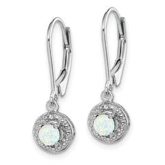 Sterling Silver Rhodium-Plated Opal and Diamond Drop Earrings for Women