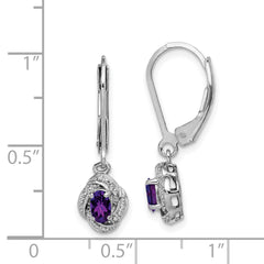 925 Sterling Silver Rhodium-Plated Amethyst & Diamond Drop Earrings with Polished Finish