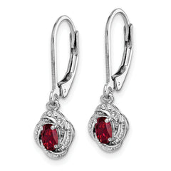 Sterling Silver Rhodium-Plated Ruby & Diamond Drop Earrings Elegant July Birthstone