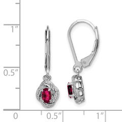 Sterling Silver Rhodium-Plated Ruby & Diamond Drop Earrings Elegant July Birthstone