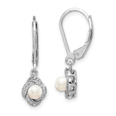 Sterling Silver Rhodium-plated Diam. & FW Cultured Pearl Earrings