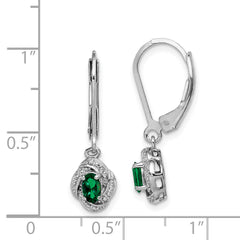 Sterling Silver Rhodium-Plated Drop Earrings with Lab-Created Emerald & Diamond