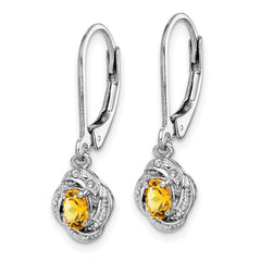 925 Sterling Silver Citrine & Diamond Drop Earrings with Polished Rhodium Finish