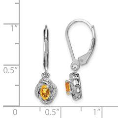 925 Sterling Silver Citrine & Diamond Drop Earrings with Polished Rhodium Finish