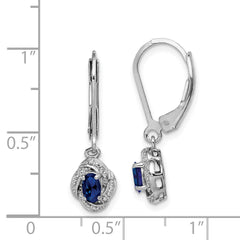 Sterling Silver 925 Sapphire & Diamond Drop Earrings, Rhodium-Plated, Leverback Design