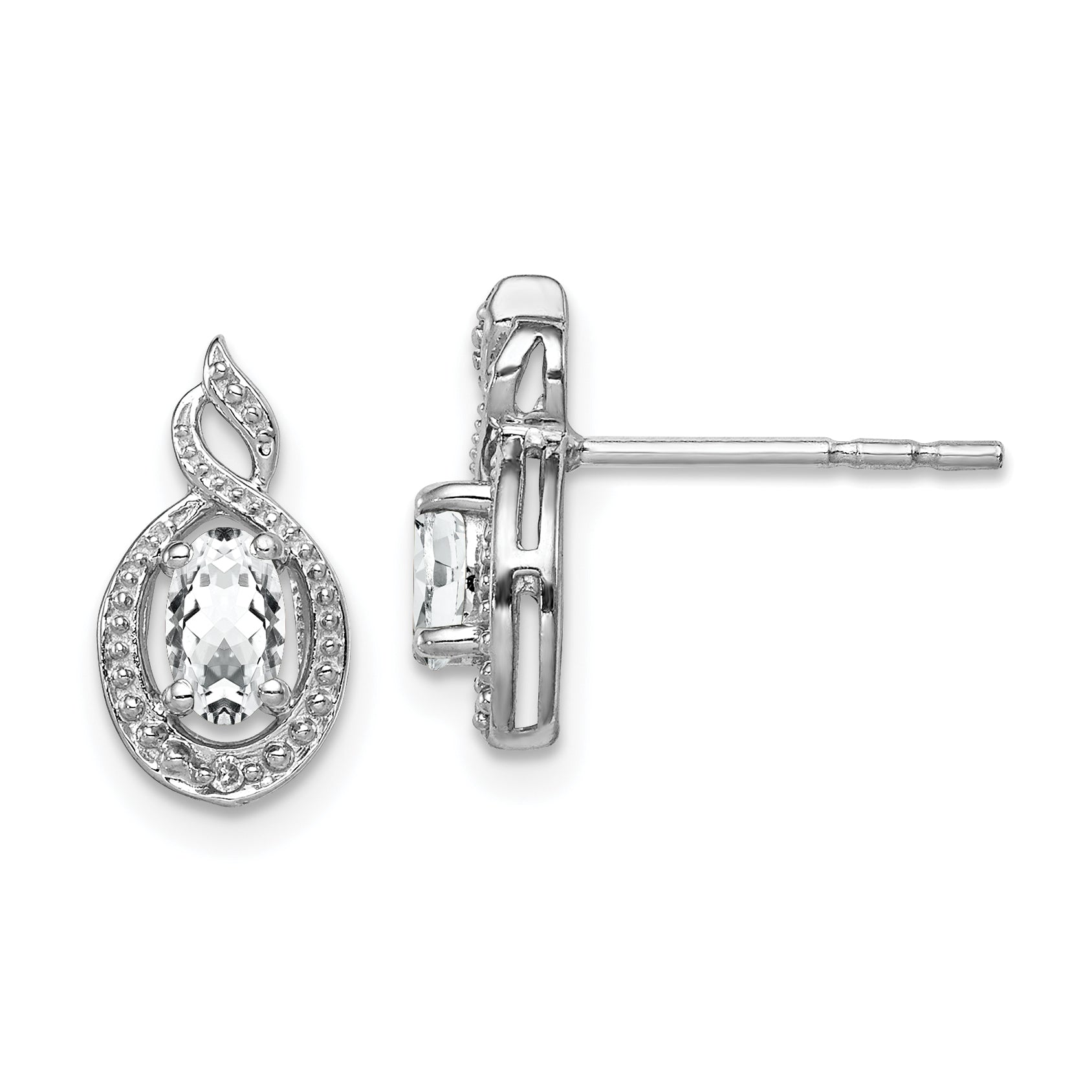 Sterling Silver Rhodium-plated White Topaz & Diam. Earrings