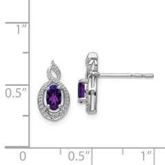 Sterling Silver 925 Amethyst & Diamond Button Earrings with Rhodium Plating